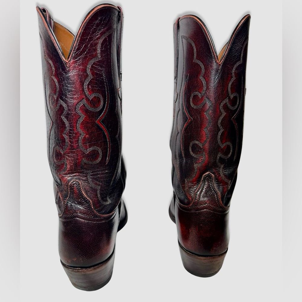 Lucchese Womens Boots Size 10.5 Black Cherry Vintage Goat Skin Leather Knee High - Picture 3 of 13